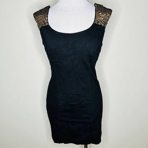 Guess Dress MEDIUM Black Shift Above Knee Mini Sequin Strap Sleeveless Party